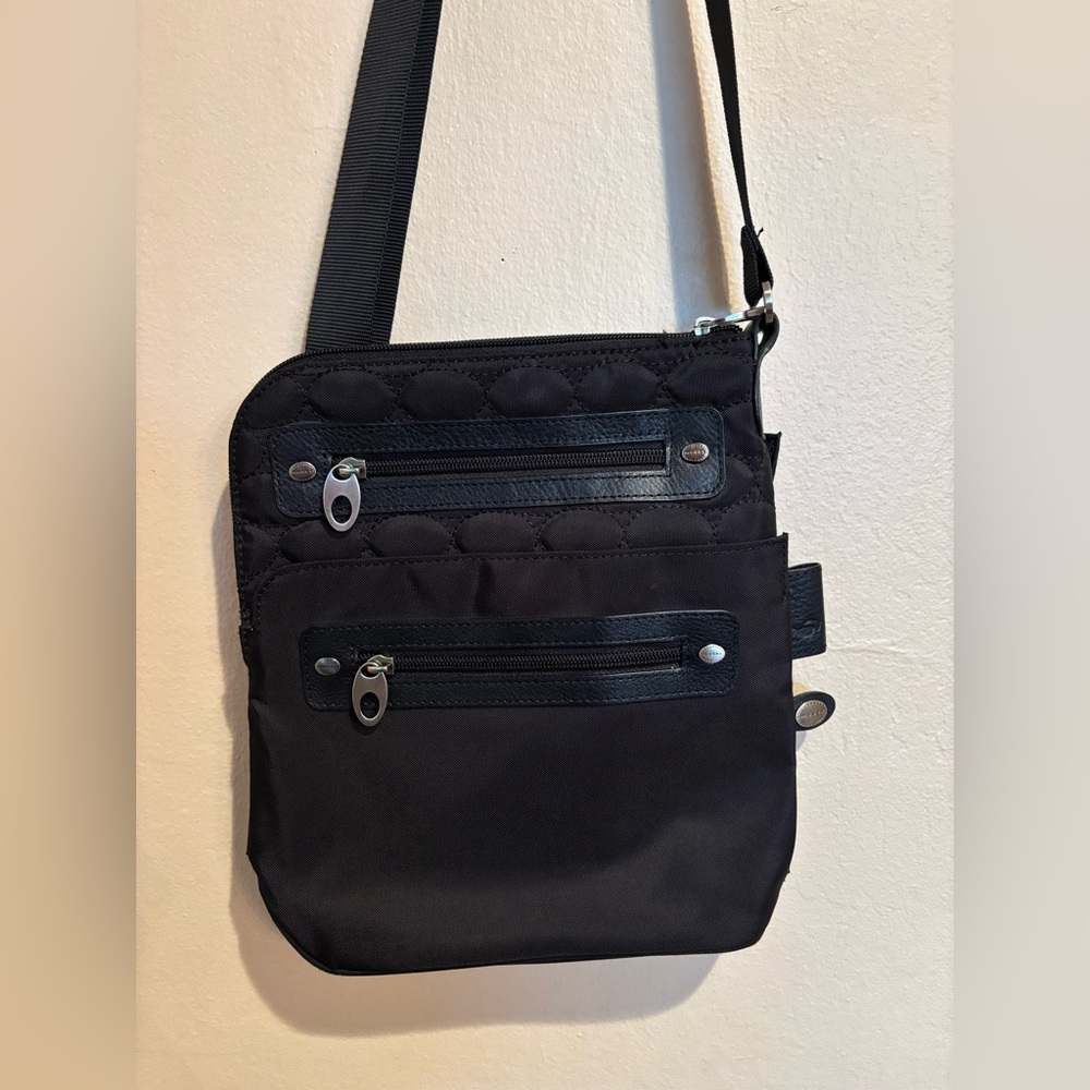 Mosey Sleek Black Crossbody Bag w/ Adjustable Strap, Plenty of Pockets, Travel